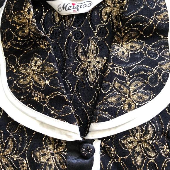 Black and Gold Lace Button Down Blouse - Picture 7 of 7